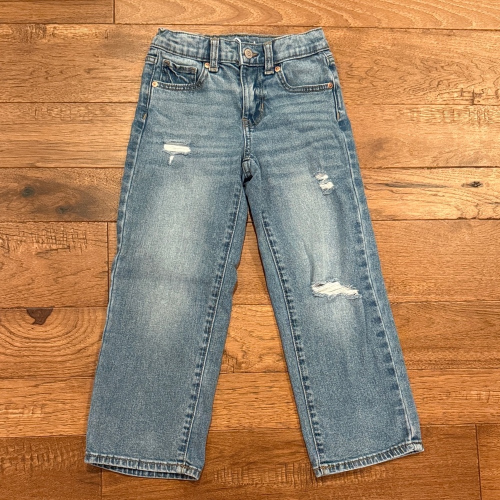 Jordache Girls Straight Distressed Jeans - Size 6 - Medium Enzyme/Washed Blue